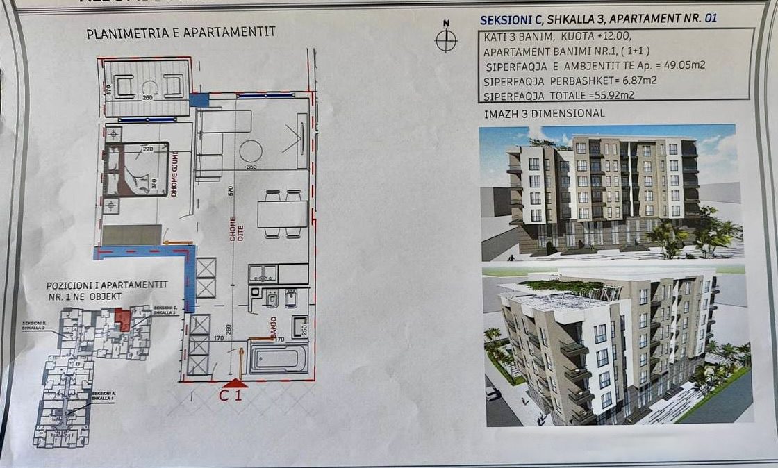 3 apartamente 1+1 per shitje ne Golem, Durres