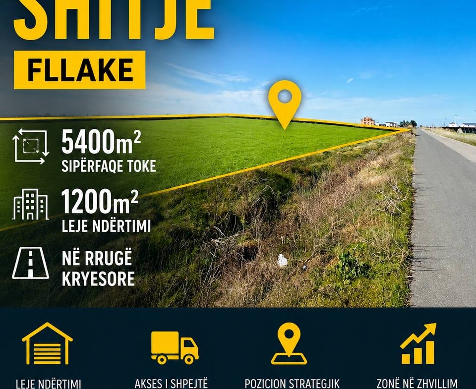 Tokë 5400 m2 për shitje, Fllakë, Durrës.