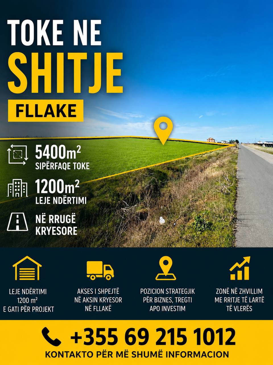 Tokë 5400 m2 për shitje, Fllakë, Durrës.